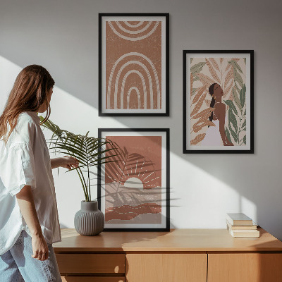 Conjunto de 3 quadros com moldura Formas abstratas boho
