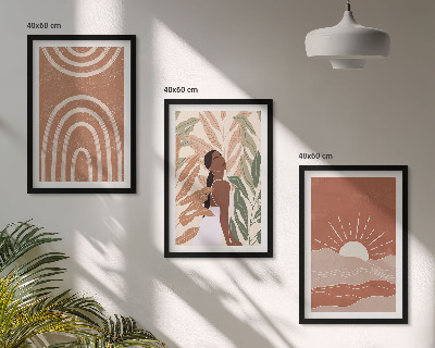 Conjunto de 3 quadros com moldura Formas abstratas boho