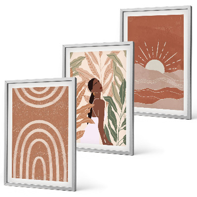 Conjunto de 3 quadros com moldura Formas abstratas boho