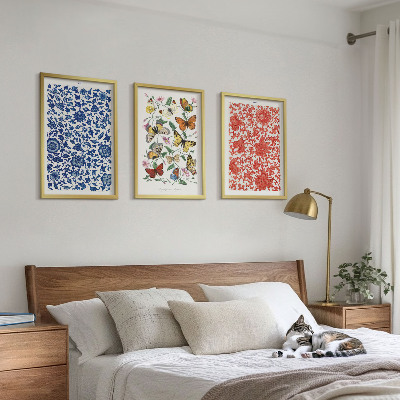 Conjunto de quadros para sala de estar Enfeites vintage de flores e borboletas