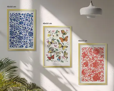 Conjunto de quadros para sala de estar com estética vintage de flores e borboletas