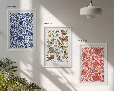 Conjunto de quadros para sala de estar com estética vintage de flores e borboletas
