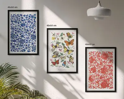 Conjunto de quadros para sala de estar com estética vintage de flores e borboletas