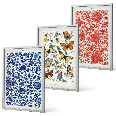Conjunto de quadros para sala de estar com estética vintage de flores e borboletas