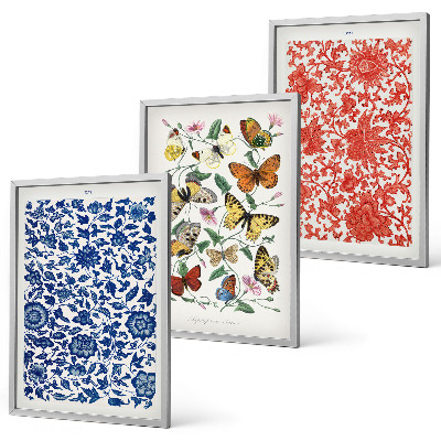 Conjunto de quadros para sala de estar Enfeites vintage de flores e borboletas