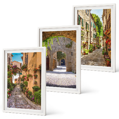 Composição de quadros moderna ruas italianas flores arquitetura