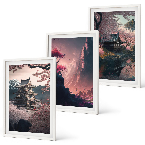 Conjunto de quadros para sala de estar Paisagens fantásticas das montanhas do Japão