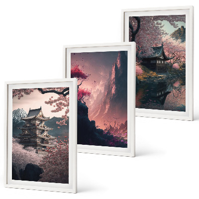 Conjunto de quadros para sala de estar Paisagens fantásticas das montanhas do Japão