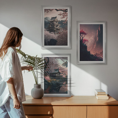 Conjunto de quadros para sala de estar Paisagens fantásticas das montanhas do Japão
