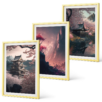 Conjunto de quadros para sala de estar Paisagens fantásticas das montanhas do Japão