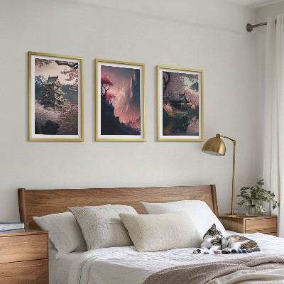 Conjunto de quadros para sala de estar Paisagens fantásticas das montanhas do Japão