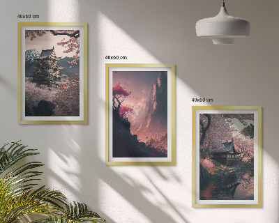 Conjunto de quadros para sala de estar Paisagens fantásticas das montanhas do Japão