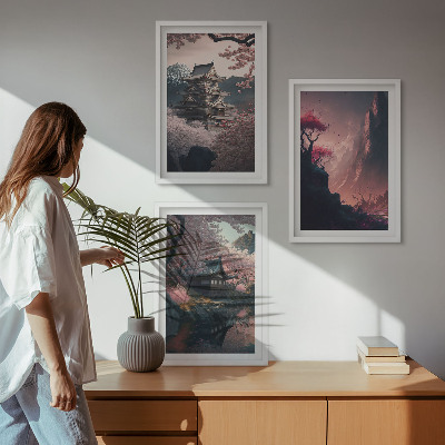 Conjunto de quadros para sala de estar Paisagens fantásticas das montanhas do Japão