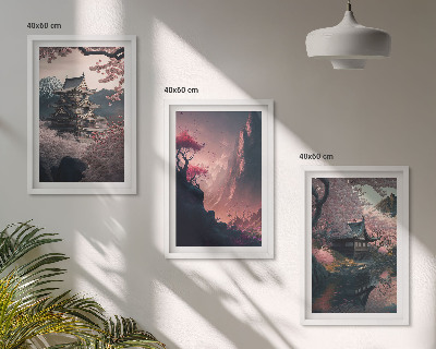 Conjunto de quadros para sala de estar Paisagens fantásticas das montanhas do Japão
