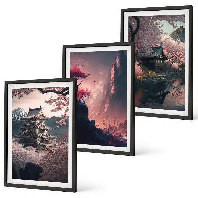 Conjunto de quadros para sala de estar Paisagens fantásticas das montanhas do Japão
