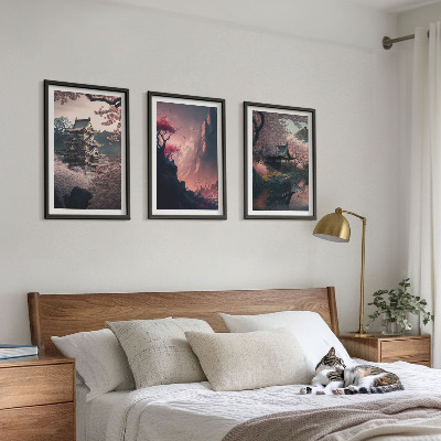 Conjunto de quadros para sala de estar Paisagens fantásticas das montanhas do Japão