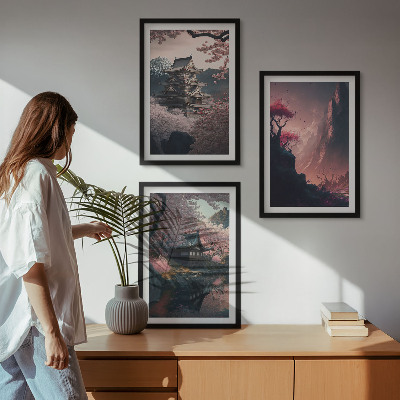 Conjunto de quadros para sala de estar Paisagens fantásticas das montanhas do Japão