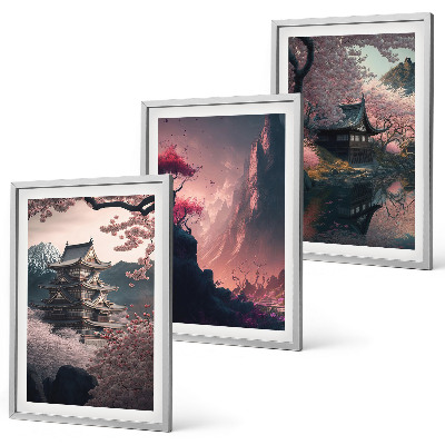 Conjunto de quadros para sala de estar Paisagens fantásticas das montanhas do Japão