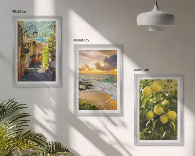 Composição de quadros moderna com temática de ruas, mar, praia e laranjeiras