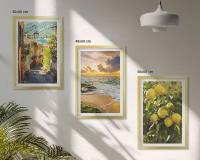 Composição de quadros moderna com temática de ruas, mar, praia e laranjeiras