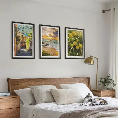 Composição de quadros moderna com temática de ruas, mar, praia e laranjeiras