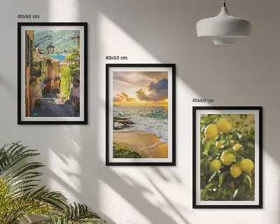 Composição de quadros moderna com temática de ruas, mar, praia e laranjeiras