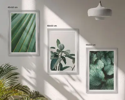 Conjunto de 3 quadros com moldura com estampa de folhas tropicais estéticas