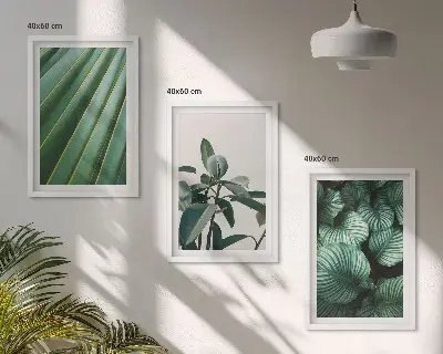 Conjunto de 3 quadros com moldura com estampa de folhas tropicais estéticas