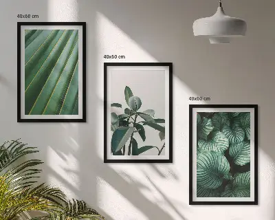 Conjunto de 3 quadros com moldura com estampa de folhas tropicais estéticas