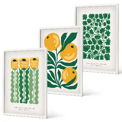 Conjunto de quadros para sala de estar com padrões de plantas, flores e folhas