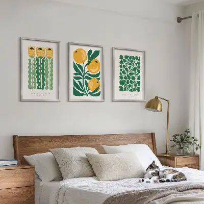 Conjunto de quadros para sala de estar com padrões de plantas, flores e folhas