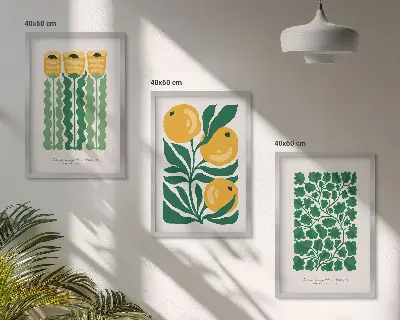 Conjunto de quadros para sala de estar com padrões de plantas, flores e folhas