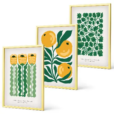 Conjunto de quadros para sala de estar com padrões de plantas, flores e folhas