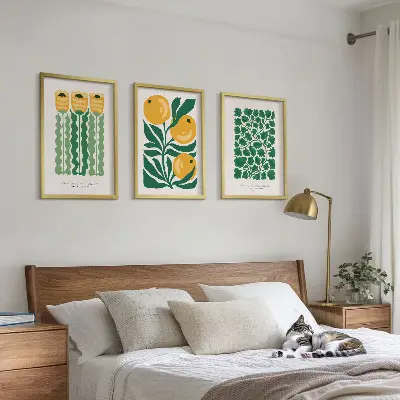 Conjunto de quadros para sala de estar com padrões de plantas, flores e folhas