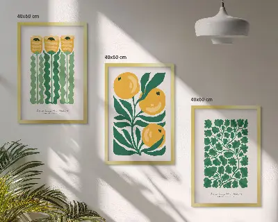 Conjunto de quadros para sala de estar com padrões de plantas, flores e folhas