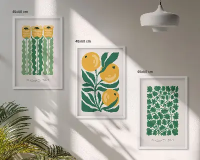 Conjunto de quadros para sala de estar com padrões de plantas, flores e folhas