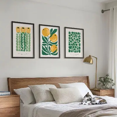 Conjunto de quadros para sala de estar com padrões de plantas, flores e folhas