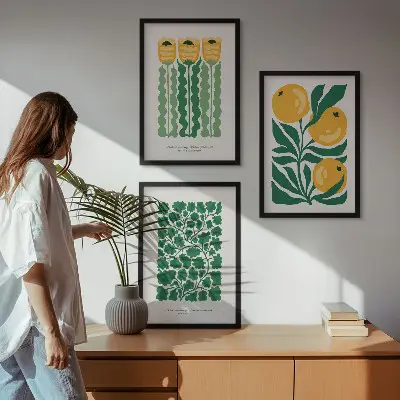 Conjunto de quadros para sala de estar com padrões de plantas, flores e folhas