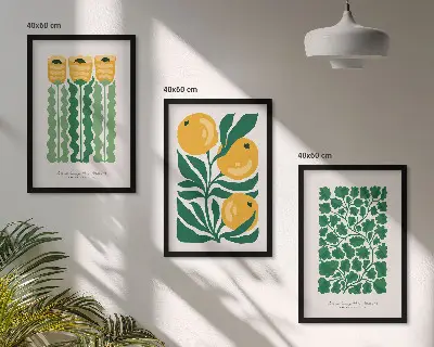 Conjunto de quadros para sala de estar com padrões de plantas, flores e folhas
