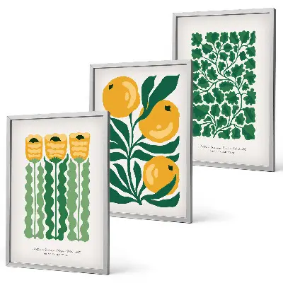 Conjunto de quadros para sala de estar com padrões de plantas, flores e folhas