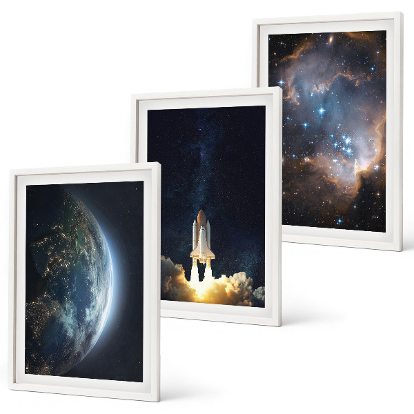 Composição de quadros moderna Espaço Terra foguete galáxia