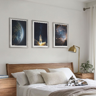 Composição de quadros moderna Espaço Terra foguete galáxia