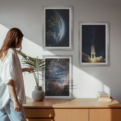 Composição de quadros moderna Espaço Terra foguete galáxia