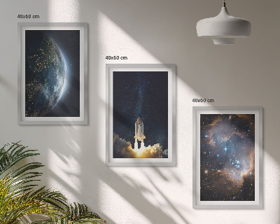 Composição de quadros moderna Espaço Terra foguete galáxia