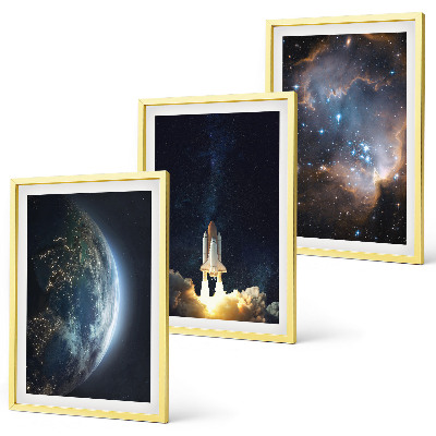 Composição de quadros moderna Espaço Terra foguete galáxia