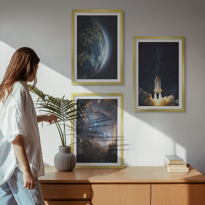 Composição de quadros moderna Espaço Terra foguete galáxia