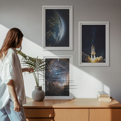 Composição de quadros moderna Espaço Terra foguete galáxia