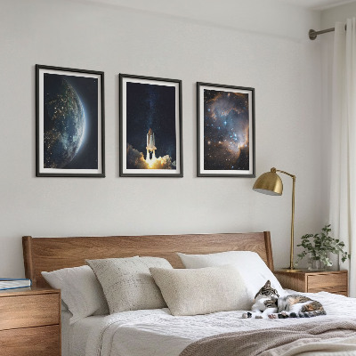 Composição de quadros moderna Espaço Terra foguete galáxia