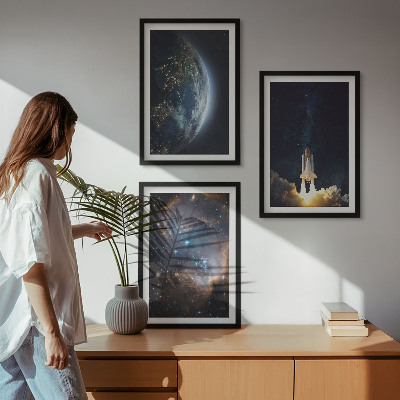 Composição de quadros moderna Espaço Terra foguete galáxia