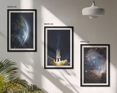 Composição de quadros moderna Espaço Terra foguete galáxia